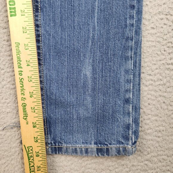 Men's Slim Fit Straight Leg Low Rise Blue Jeans Men's 30x32 Faded Distress Denim - Picture 5 of 14